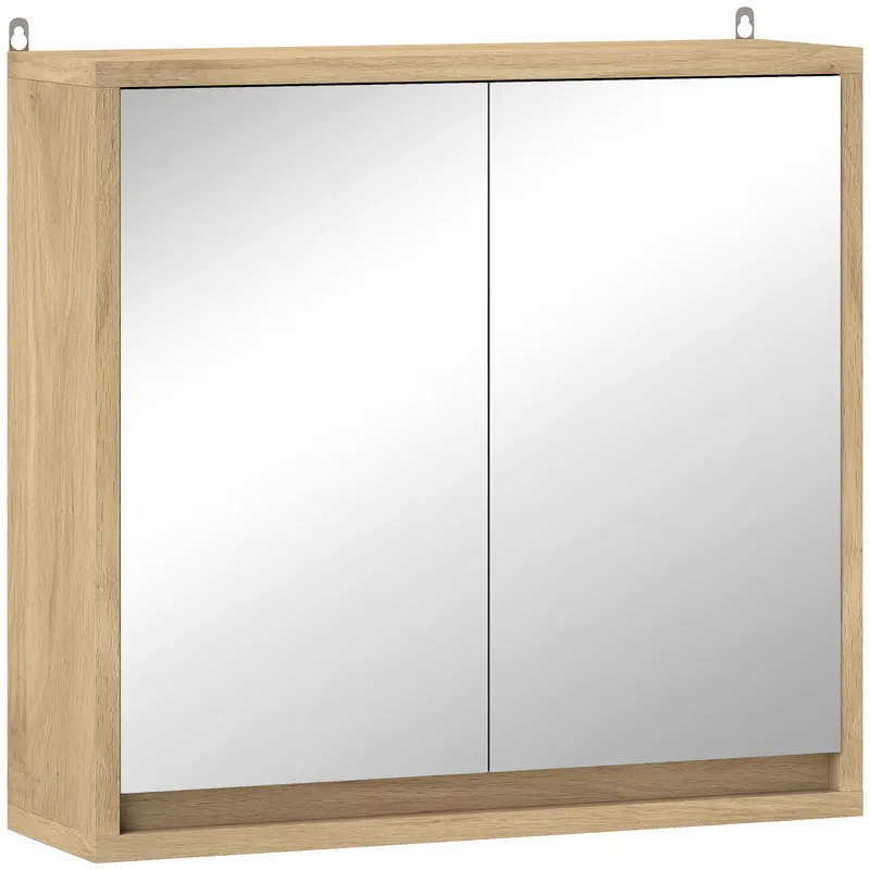 HOMCOM Dulap de baie cu oglindă, 2 uși și poliță ajustabilă, dulap suspendat în stil modern 48x14,5x45cm natural | Romania