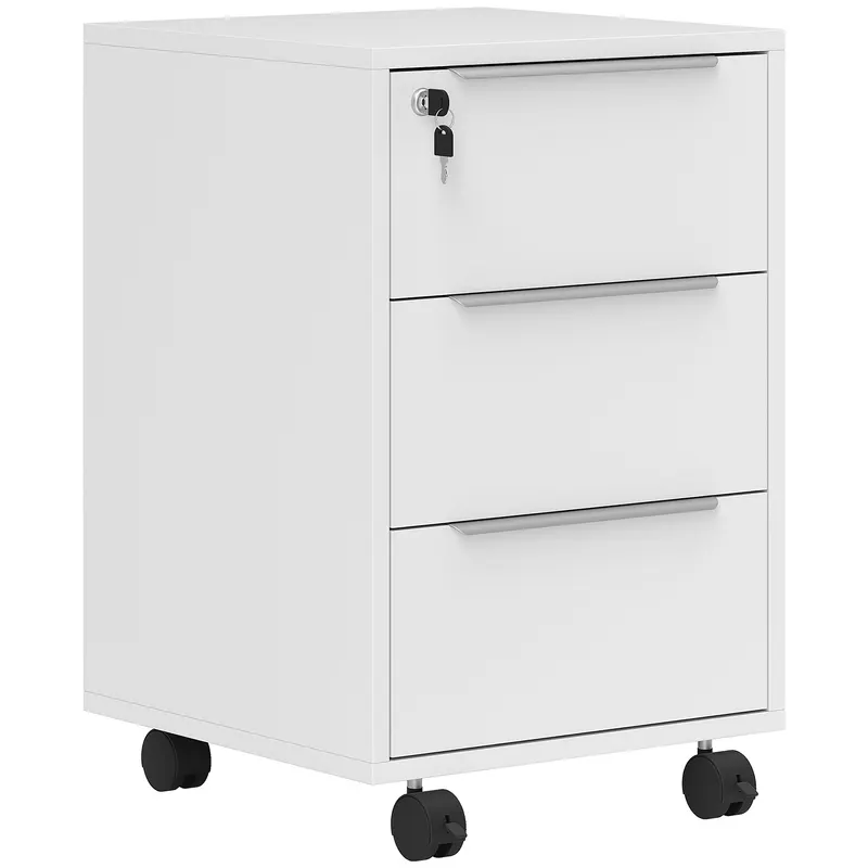 HOMCOM Corp pentru birou pe roți cu 3 sertare și încuietoare pentru dosare 40 x 40 x 63,5 cm alb | Romania