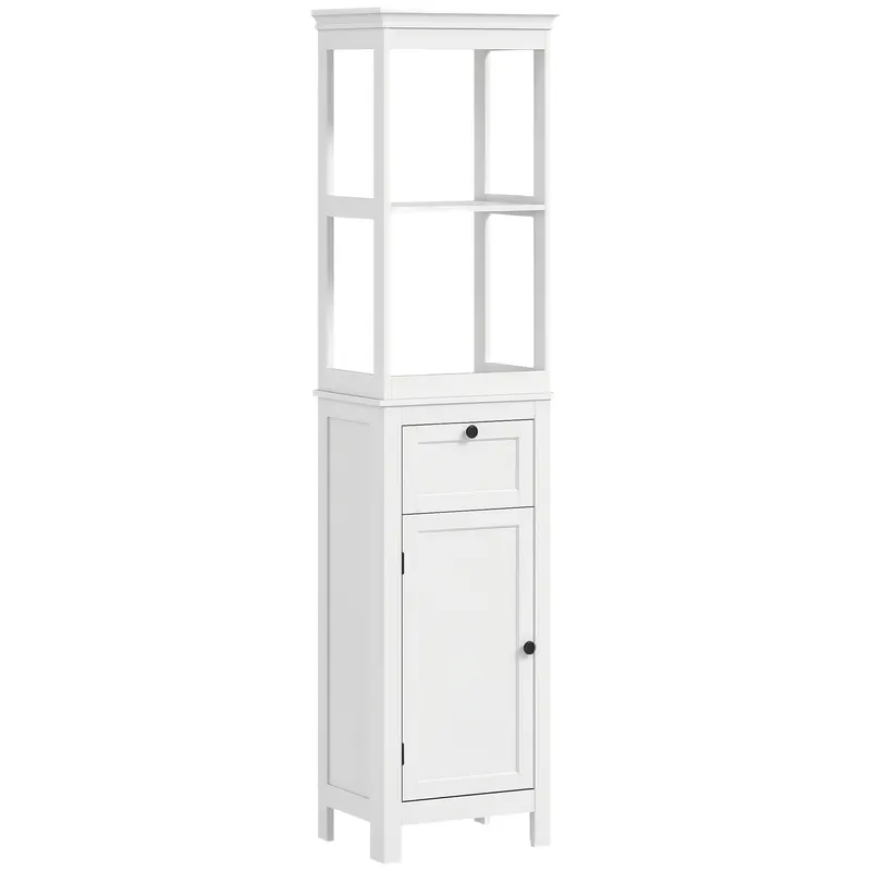 HOMCOM Mobilier coloană de baie armoire haute cu 2 rafturi, 1 sertar și 1 dulap - 40 x 30 x 165 cm, alb | Romania