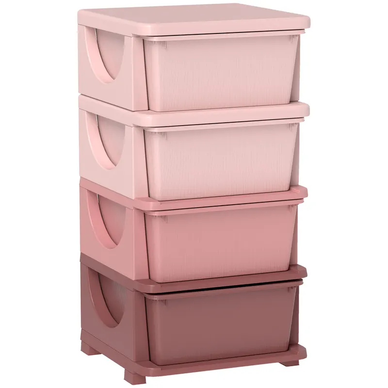 HOMCOM Cutii de depozitare pentru copii, 4 sertare, muchii rotunjite, design ridicat, 37x37x76 cm, Roz | Romania