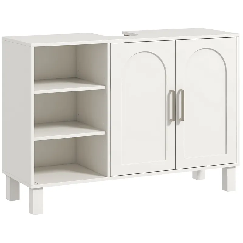 HOMCOM Mobilier sub Chiuvetă Mobilier de Baie cu Dulap cu Două Niveluri Rafturi Reglabile 90l x 30P x 63H cm crem | Romania