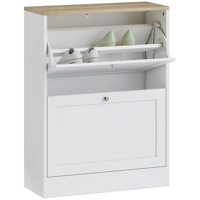 HOMCOM Dulap de pantofi 12 perechi, mobilier de intrare cu 2 sertare rabatabile și rafturi reglabile, 60 x 24 x 80 cm, alb | Romania