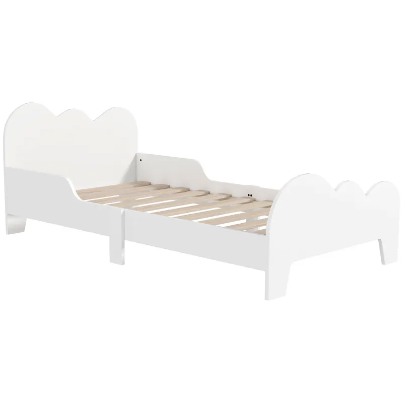 AIYAPLAY Pat Montessori pentru Copii 3-8 Ani, 143,5 x 74,5 cm, cu Bare Laterale Anti-Cădere, Model Norișor din Lemn, Alb | Romania