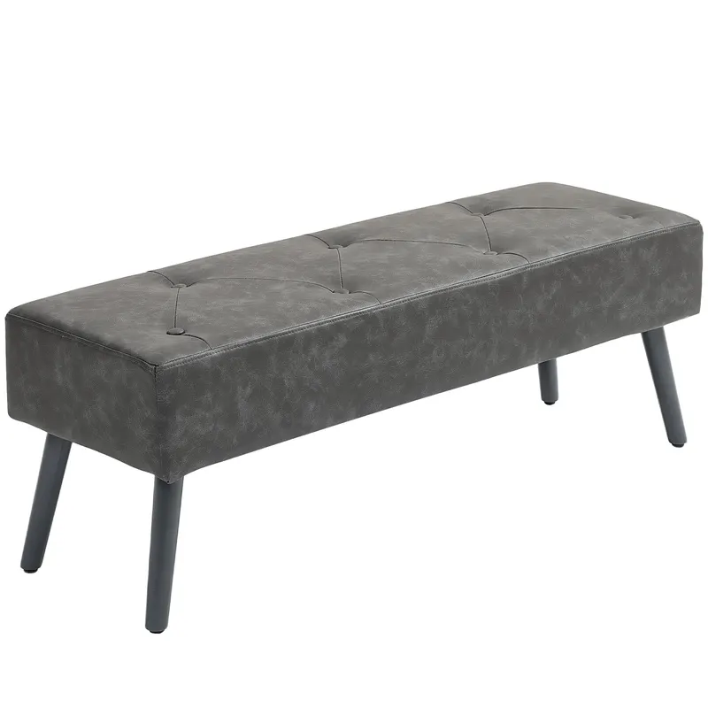 HOMCOM Bancă la picioarele patului Banchetă de dormitor cu picioare din lemn și șezut căptușit 114x38x42 cm Gri | Romania