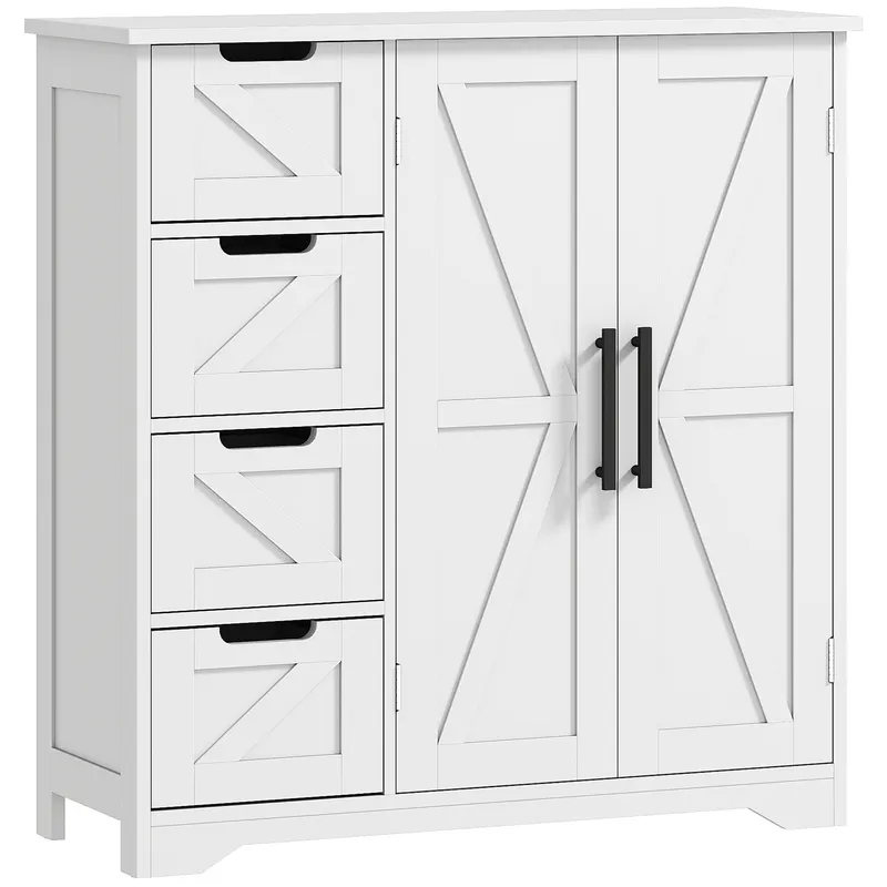 HOMCOM Mobilier de baie, corp de depozitare, cu 4 sertare, 1 dulap, pentru spații mici, 81,2 x 30 x 83,8 cm, alb | Romania