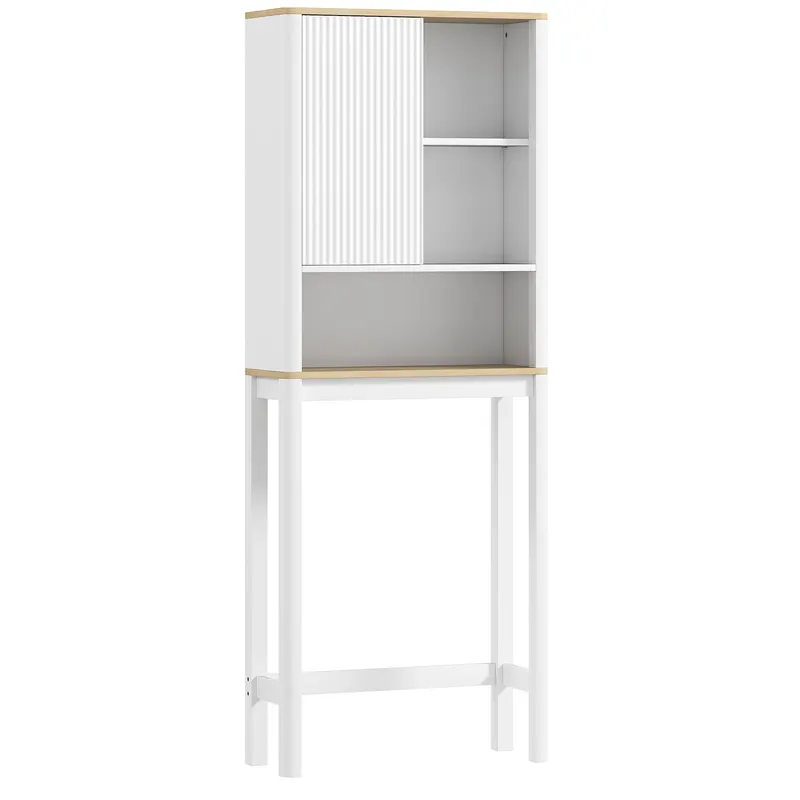 HOMCOM Mobilier de depozitare deasupra toaletei cu ușă canelată, compartimente, poliță reglabilă, 65x25x170cm, alb | Romania