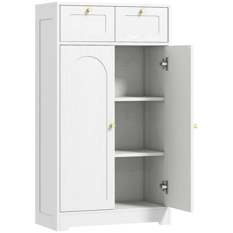 HOMCOM Mobilier de baie mobilier de depozitare cu 2 sertare uși duble arcuite etajere reglabile 60x30x108cm alb | Romania