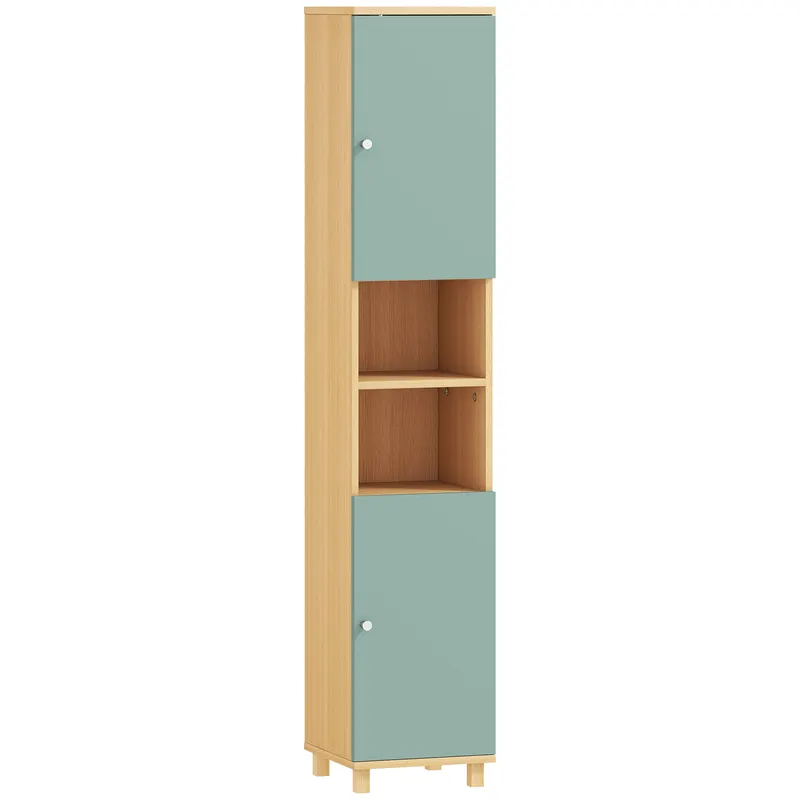 HOMCOM Mobilier de baie corp de depozitare 2 dulapuri 2 compartimente deschise rafturi reglabile 30 x 30 x 166 cm, verde | Romania