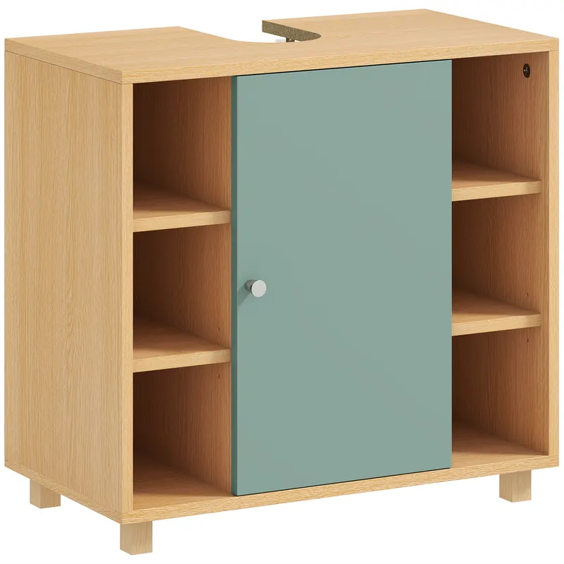 HOMCOM Corp sub lavoar, mobilier de baie cu 6 rafturi deschise și ușă cu închidere amortizată 60 x 33 x 57 cm, verde | Romania