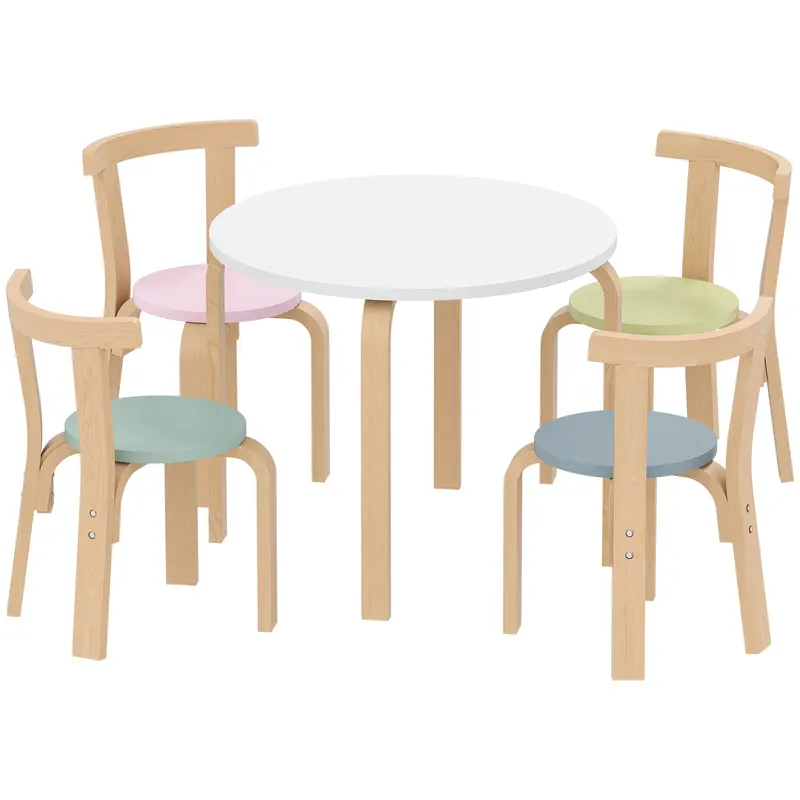 AIYAPLAY Set masă și scaune pentru copii, 5 piese, lemn masiv ușor, multicolor | Romania