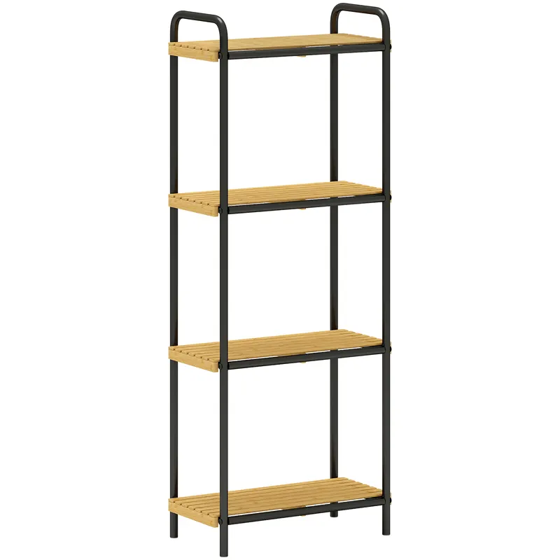 HOMCOM Etajeră baie etajeră de depozitare 4 niveluri îngustă autoportantă bambus 1,5 x 21,5 x 106 cm aspect lemn natural | Romania