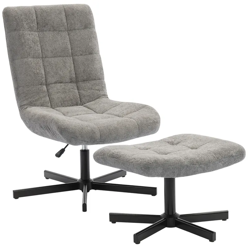 HOMCOM Scaun reclinabil pe 4 niveluri cu otoman separat în efect de catifea, 66x80x93-104 cm, Gri | Romania