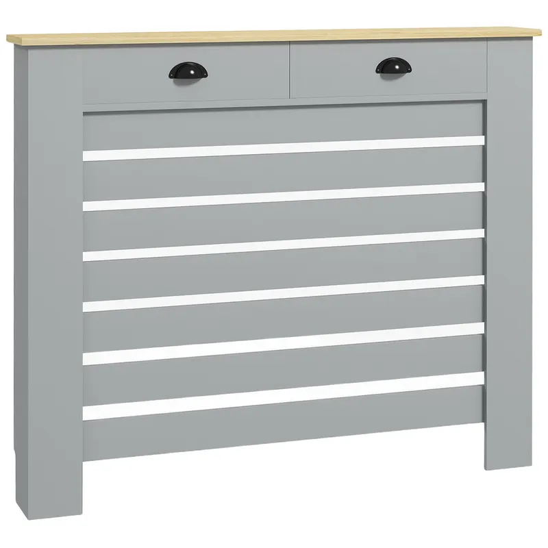 HOMCOM Acoperiș pentru calorifer din MDF cu doghe, cu 2 sertare, 111x19x95.5 cm, Gri | Romania
