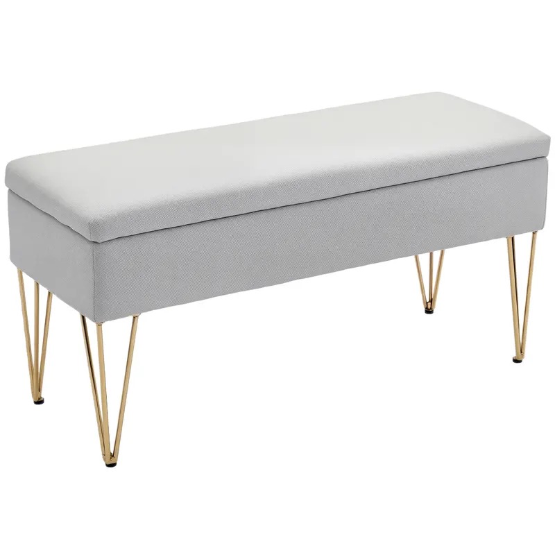 HOMCOM Bancă cu Depozitare din Material Textil și Picioare din Oțel, 100x40x49 cm, Gri Deschis | Romania