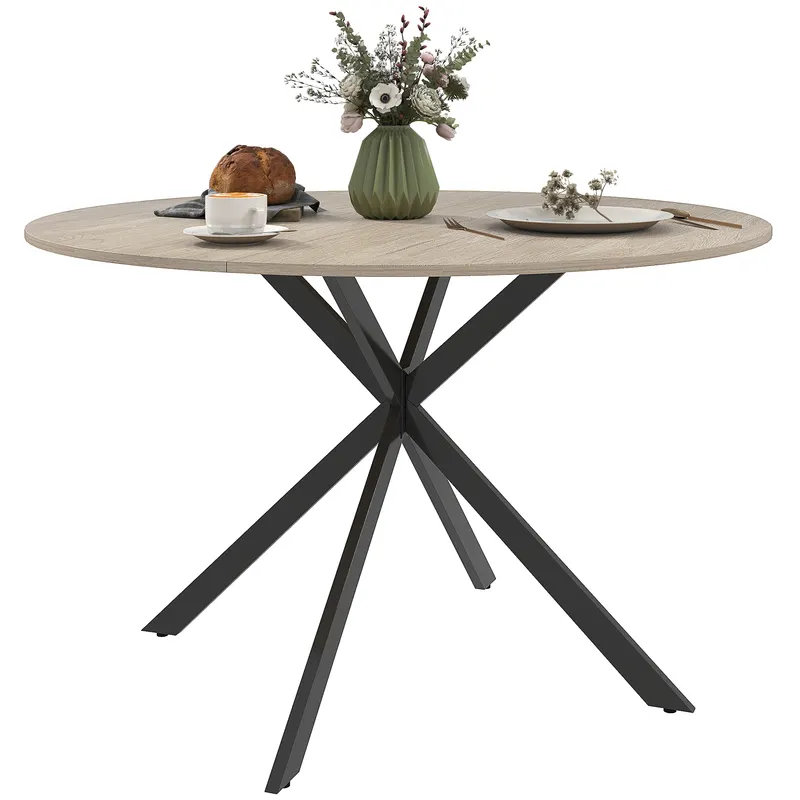 HOMCOM Masă de Dining Rotundă pentru 4 Persoane cu Structură de Oțel Ø120x75 cm Maro Închis | Romania