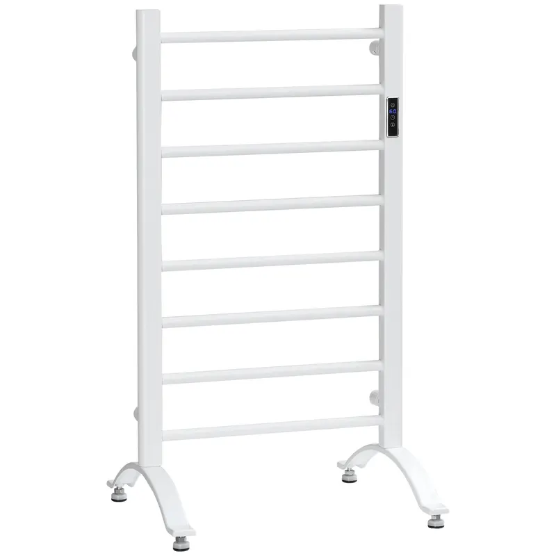 HOMCOM Incalzitor electric pentru prosoape , cu 8 bare cu temporizator incorporat si indicatoare LED, otel carbon, alb