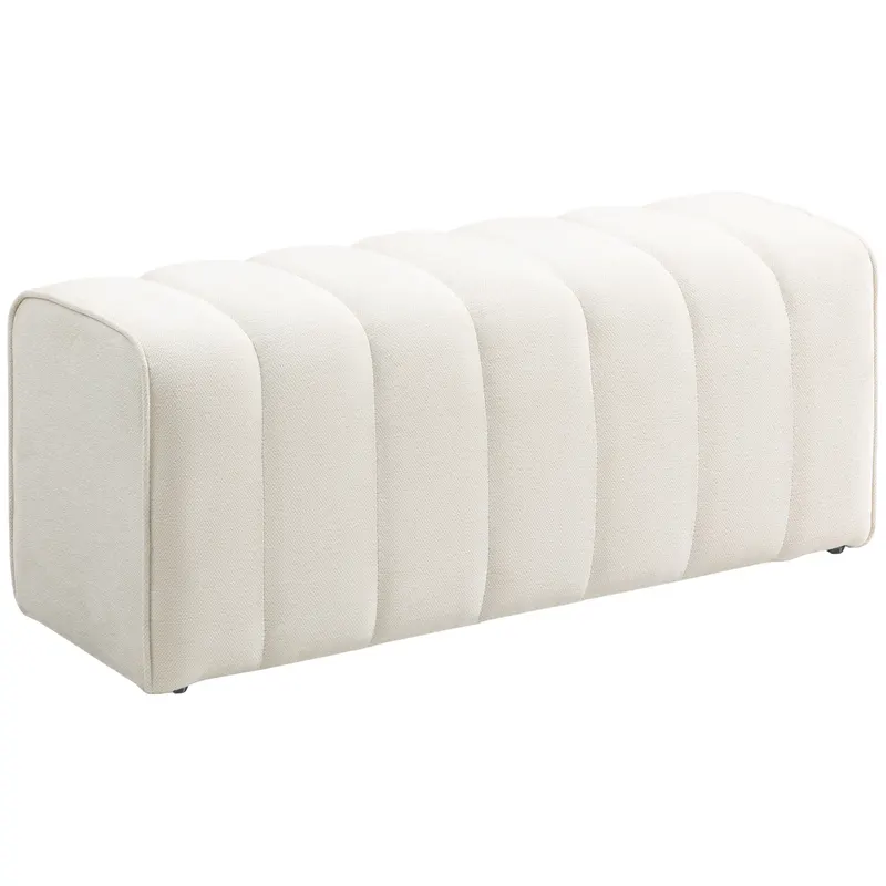 HOMCOM Banc la capătul patului, banchetă tapitată, stil modern, otoman din țesătură aspect in, 110 x 40 x 44 cm, cremă | Romania