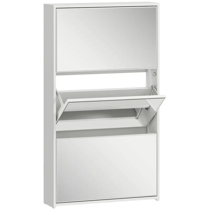 HOMCOM Dulap de Pantofi cu Oglindă și 3 Sertare Rabatabile 65x17x114.5 cm Alb | Romania