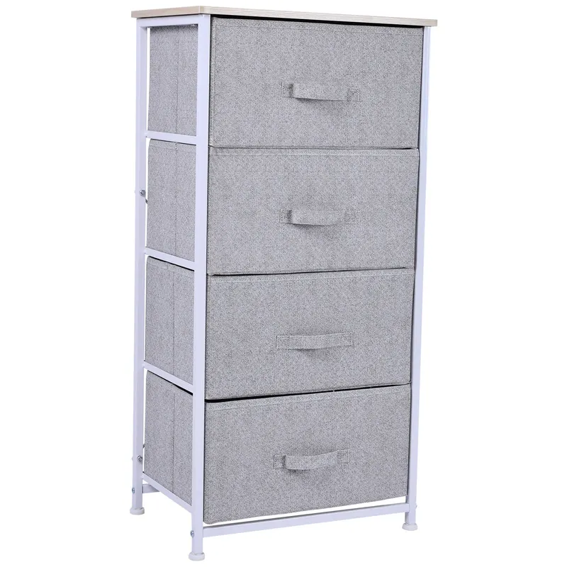 Homcom Mobila Container cu 4 Sertare din Lin Panou Sasiu in Otel Vopsea Praf Raft Superior in MDF Max:25 kg 45x30x92cm