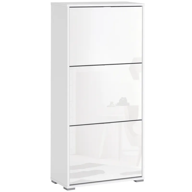 HOMCOM Dulap de Pantofi Dulap de pantofi cu 3 uși rabatabile 3 Compartimente din lemn 60L x 26l x 124Î cm Alb lucios | Romania