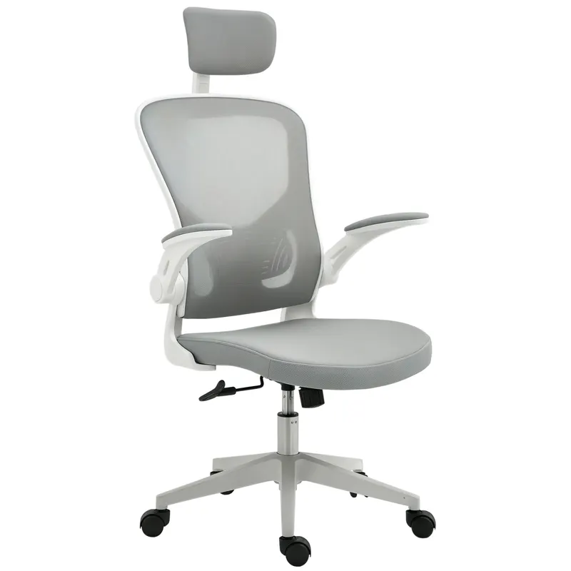 Scaun de birou ergonomic Vinsetto cu funcție de balans spătar înalt suport lombar suport pentru cap brațe pliabile acasă-birou Gri 65 x 64 x 114-122 cm | Romania