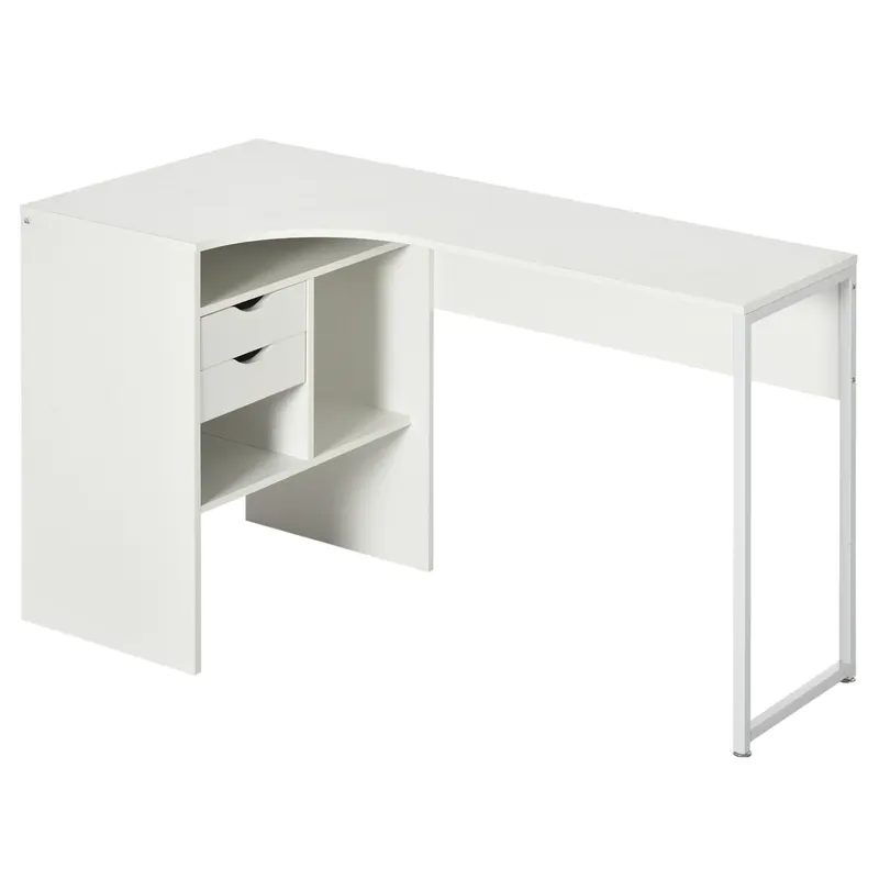 HOMCOM Birou de colț, birou pentru calculator cu 2 sertare și 3 compartimente deschise, 120 x 60 x 74 cm, alb | Romania