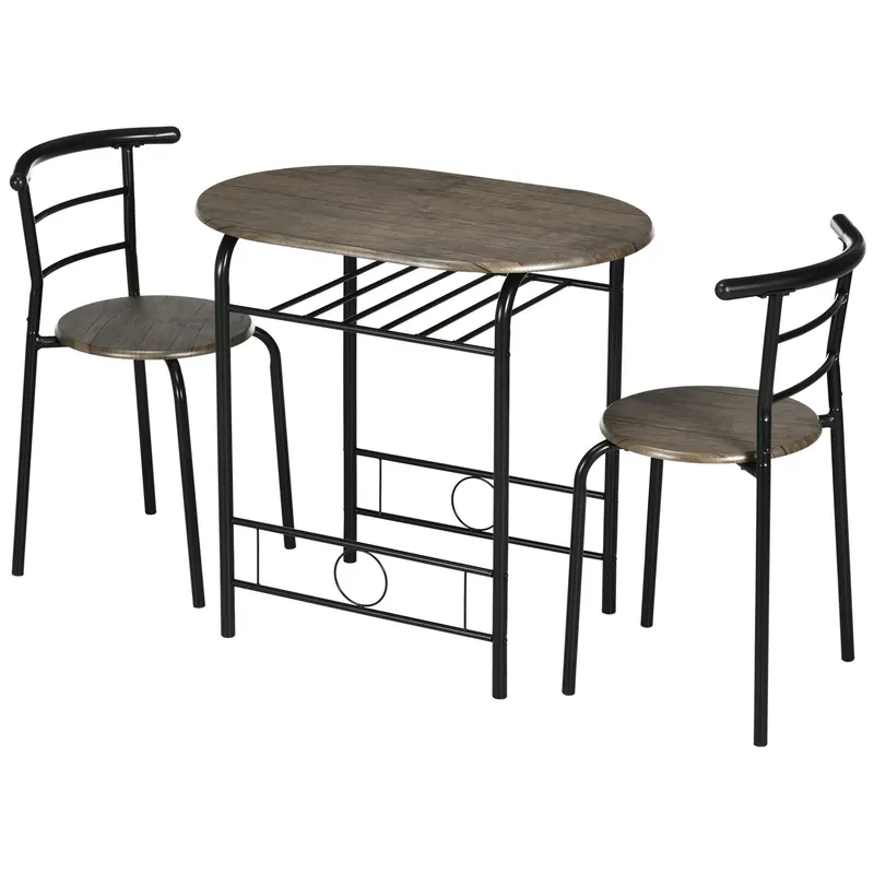 HOMCOM Set bistrou 3 piese, 1 masă, 2 scaune, 80 cm x 53 cm x 74,5 cm, Negru | Romania