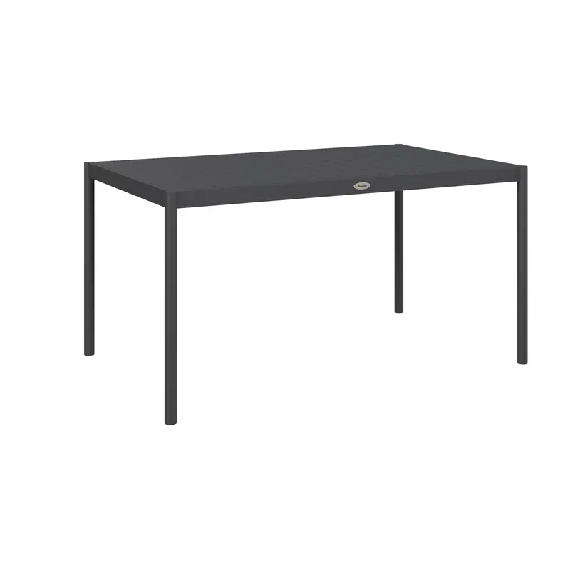 Outsunny Masă de Grădină cu Lamele, Dimensiuni 145x90 cm, Masă de Dining pentru 6 Persoane, Rectangulară, din Aluminiu și Oțel, pentru Curte, Terasă, Balcon și Exterior, Gri Închis | Romania