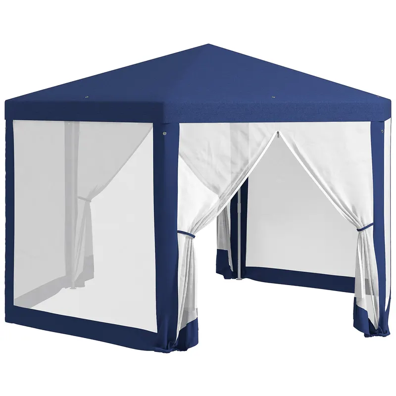 Outsunny Tonnelle de grădină hexagonală 3 x 3,4 m, cort de recepție cu pereți laterali din plasă, 2 uși pentru camping albastru | Romania