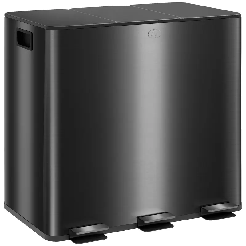HOMCOM Coș de gunoi pentru bucătărie 45L cu 3 compartimente de 15L, capac, coșuri interioare detașabile, 3 x 15L, negru | Romania