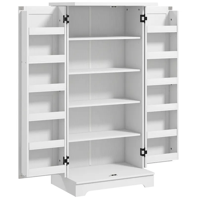 HOMCOM Bufet bucătărie dulap de bucătărie 5 niveluri cu uși și rafturi reglabile 60l x 40P x 120H cm aspect lemn crem | Romania