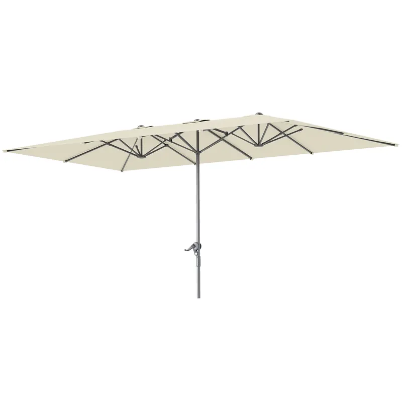 Outsunny Umbrelă dublă, 451 x 264 cm Umbrelă cu sistem de manivelă, 12 bale metalice, Stâlp din aluminiu, Crem | Romania