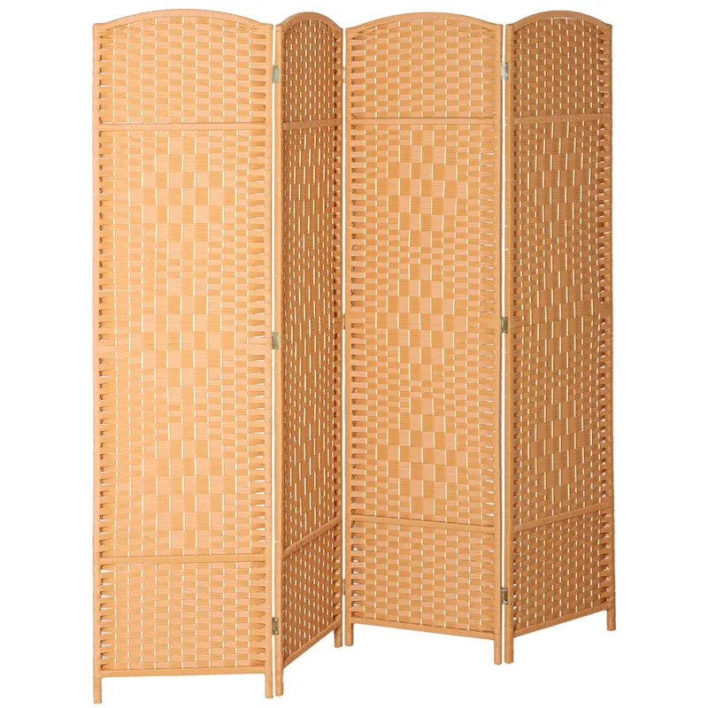 HOMCOM Paravan interior din lemn 4 panouri separator de cameră pliabil pentru living dormitor 180 x 180 cm maro deschis | Romania