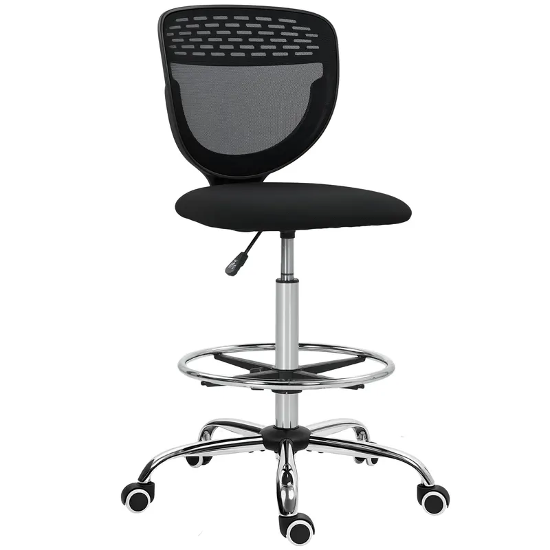 Vinsetto Scaun de birou ergonomic din plasă, scaun de desen, înălțime și suport pentru picioare reglabile, 59 x 59 x 106-126 cm, negru | Romania
