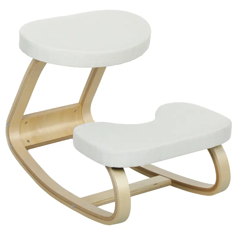 HOMCOM Scaun pentru genunchi, scaun ergonomic din lemn balansant, scaun pentru biroul de acasă, crem | Romania