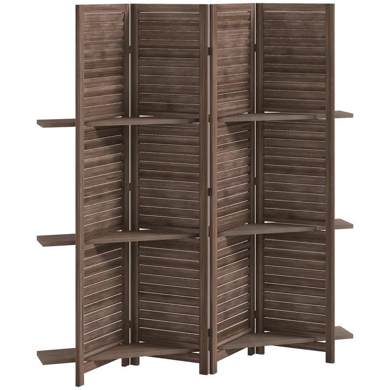 HOMCOM Paravan interior din lemn 4 panouri 160 x 170 cm, separator de cameră pliabil cu 3 rafturi, nuc | Romania