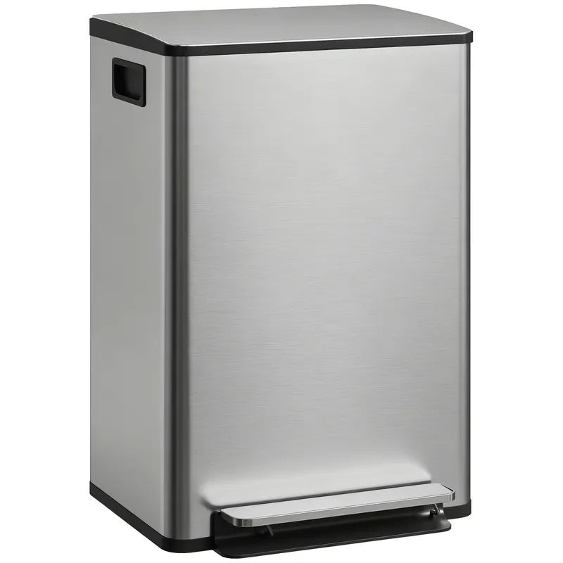 HOMCOM Coș de gunoi bucătărie 50L, coș cu pedală, găleată interioară detașabilă, capac cu închidere silențioasă, 41,7x36,6x62cm, argintiu | Romania