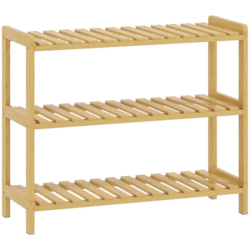 HOMCOM Etajeră din bambus cu 3 niveluri pentru pantofi pentru 9 perechi pentru antreu hol 70x26x57,5 cm natural | Romania