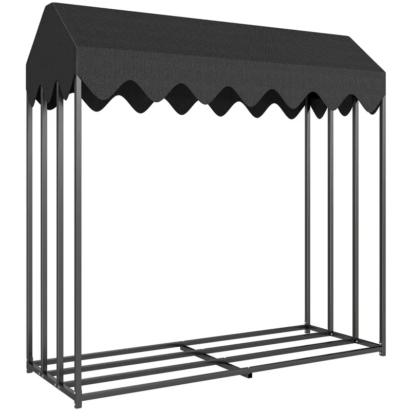 Outsunny Suport lemne exterior, raft pentru lemne cu husă de protecție 600D Oxford capacitate 1,9 m³, oțel 186x70x185cm negru | Romania