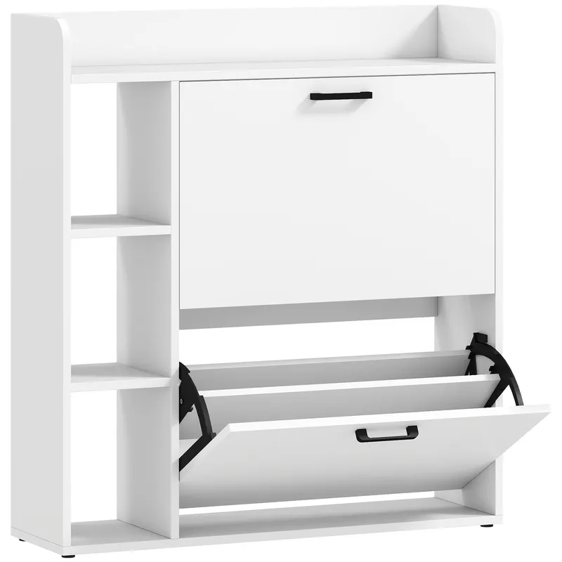 HOMCOM Dulap pentru pantofi slim cu 2 sertare rabatabile și 3 rafturi, Capacitate 15 perechi, 83x24x90.5 cm, Alb | Romania