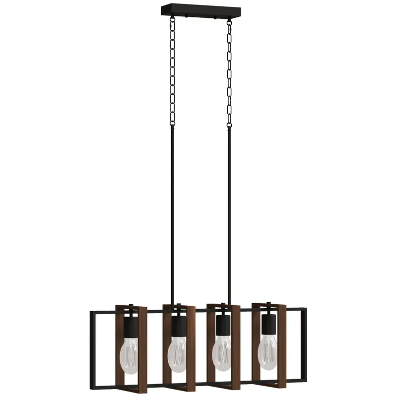 HOMCOM Candelabru Suspendat Rustic cu 4 Cadre Rotative și Lanț Regulabil, 80x21x90-130 cm, Negru și Nuc | Romania