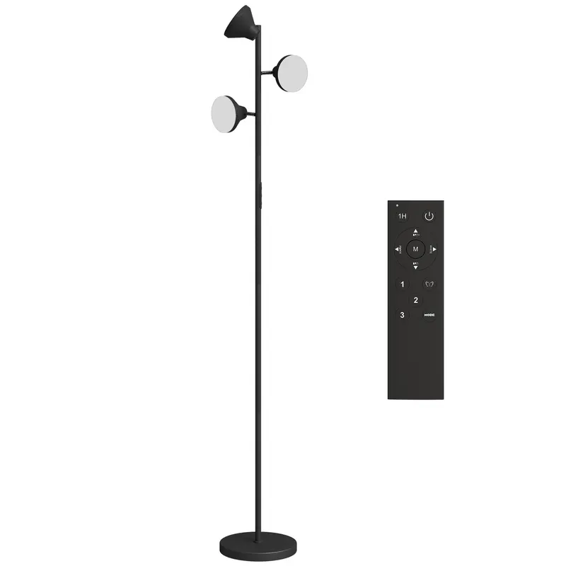 HOMCOM Lampă de Podea cu 3 Capete Reglabile Independent Φ25x170 cm Negru | Romania