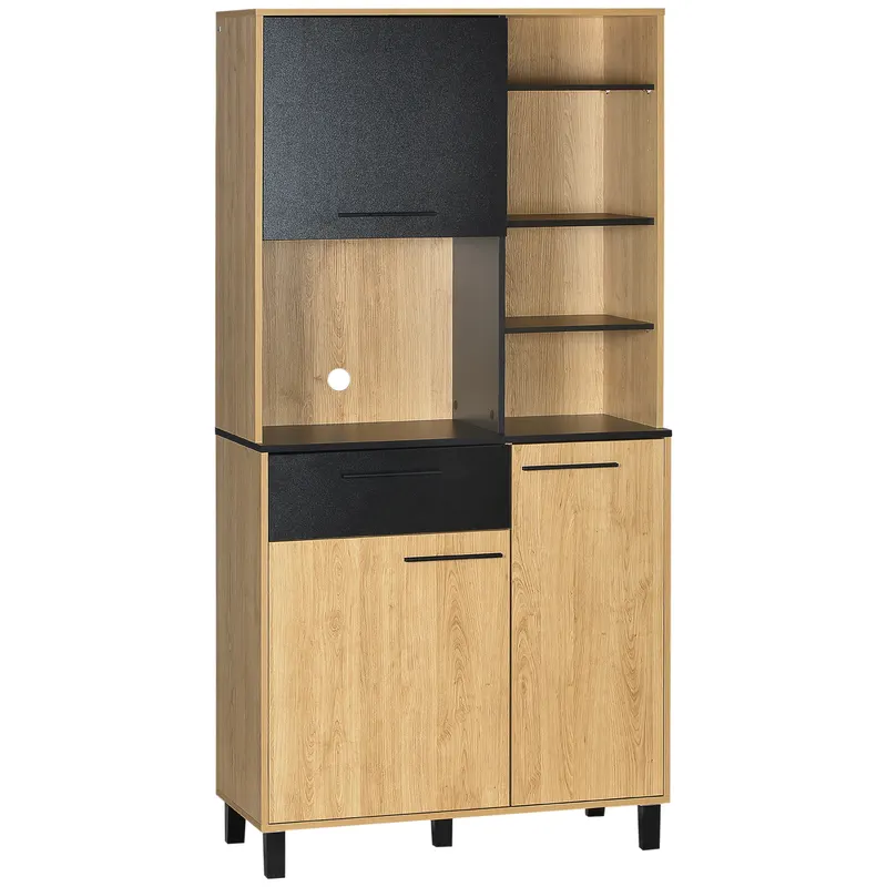 HOMCOM 180cm Kitchen Cupboard, Freestanding Storage Cabinet with Soft Close Doors, Adjustable Shelves and Drawers | Romania