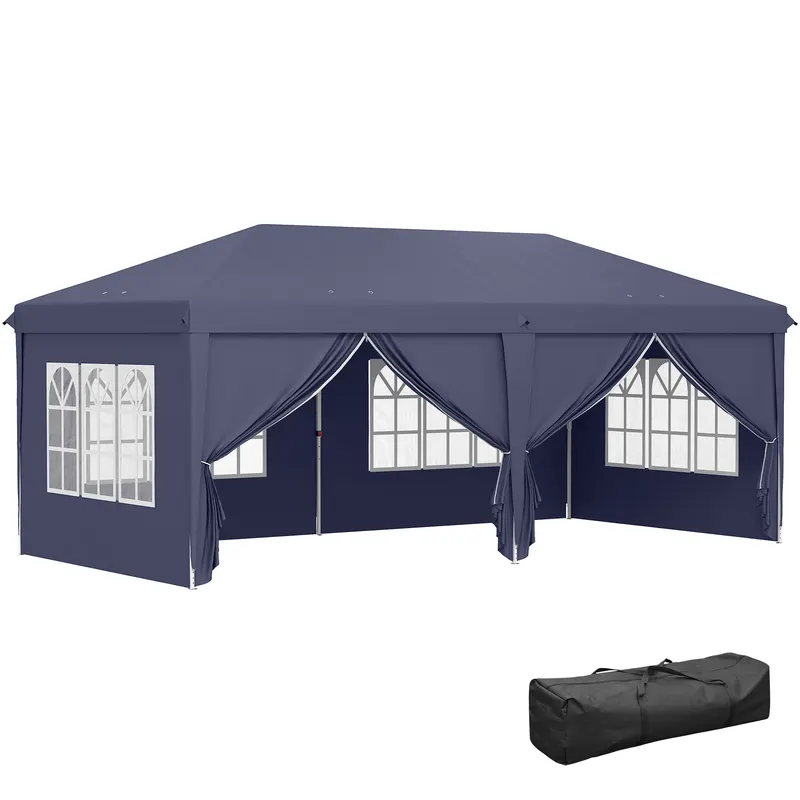 Outsunny Foisor de gradina pliabil pentru exterior cu 6 panouri laterale, 585x295cm albastru | RO