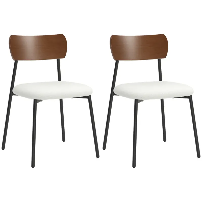 HOMCOM Set de 2 scaune de sufragerie cu șezut cu aspect de mohair, spătar curbat cu aspect de lemn, interior, crem | Romania