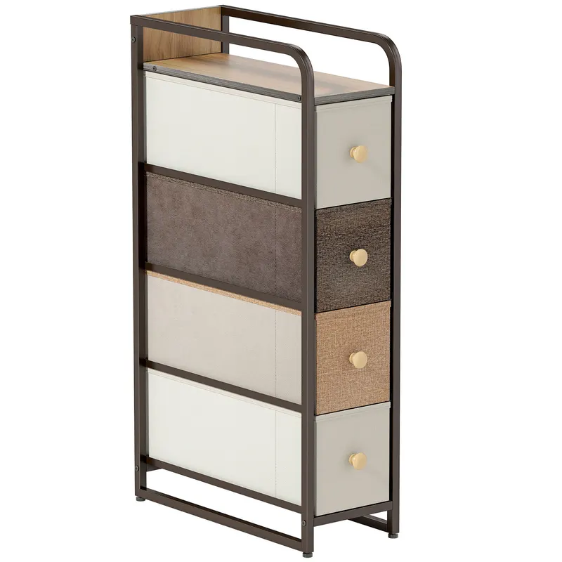 HOMCOM Comodă Slim din Material Textil cu 4 Sertare Pliabile, Mobil Compact din Oțel pentru Dormitor, Baie și Living, 20x47x84,5 cm, Multicolor | Romania