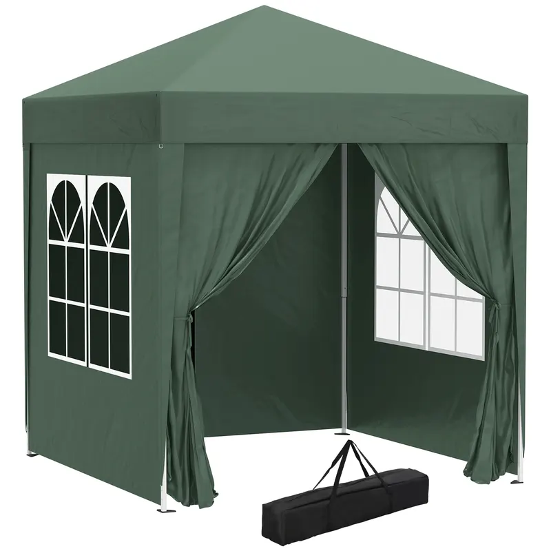 Outsunny Cort 2x2 m impermeabil cu 4 pereti detasabili, cort pliabil din metal si poliester cu husa de transport, Verde