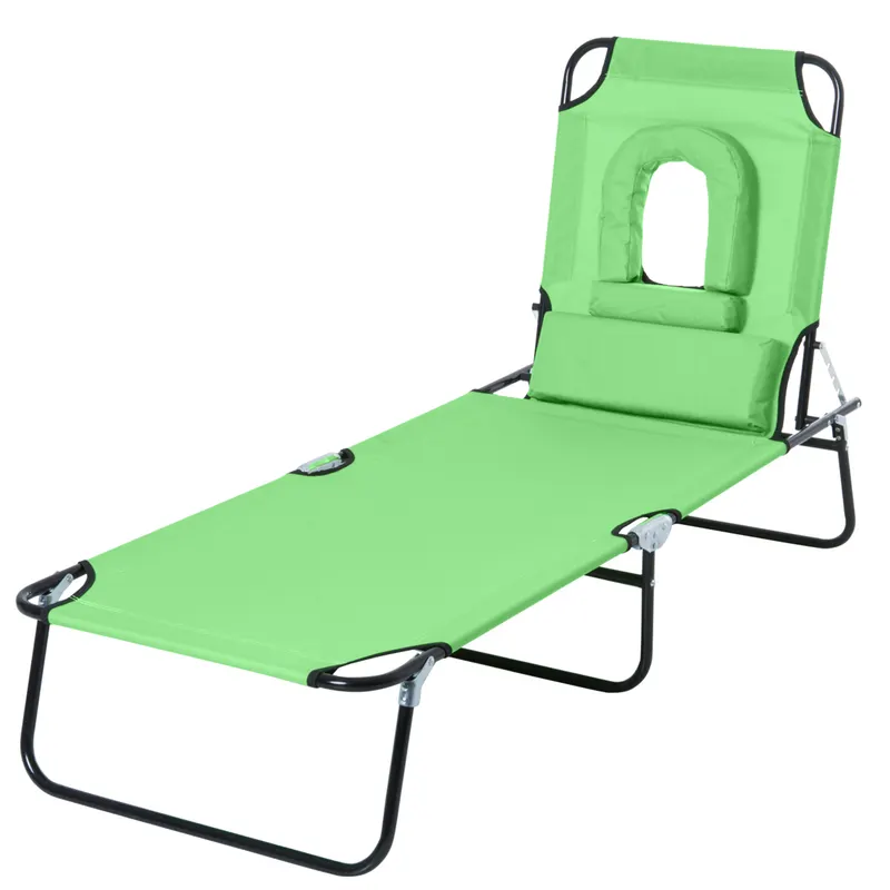 Sezlong Pliabil cu Orificiu pentru Fata si Perne Outsunny, pentru Gradina, Plaja si Camping, Verde | Romania