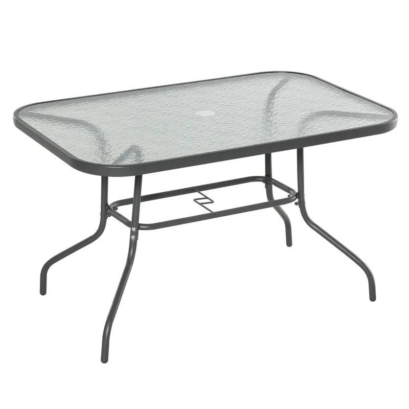 Outsunny Masă Pliabilă pentru Grădină cu Gaură pentru Umbrelă, Mobilier Exterior din Metal și Sticlă, 120x80x70 cm | Romania