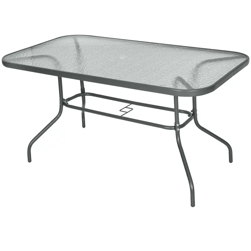 Outsunny Masă de Exterior din Metal și Sticlă Temperată cu Orificiu pentru Umbrelă, Ideală pentru Terasă/Grădină/Verandă, 140x80x70cm | Romania